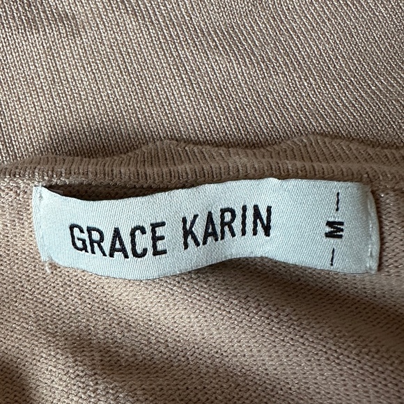 *GRACE KARIN* Tan Scalloped Neck Long Sleeve Sweater Size Medium - Picture 6 of 7